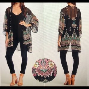 West Kei Scarf Paisley Kimono Coverup Black + Multi Color print - Gorgeous ❤️